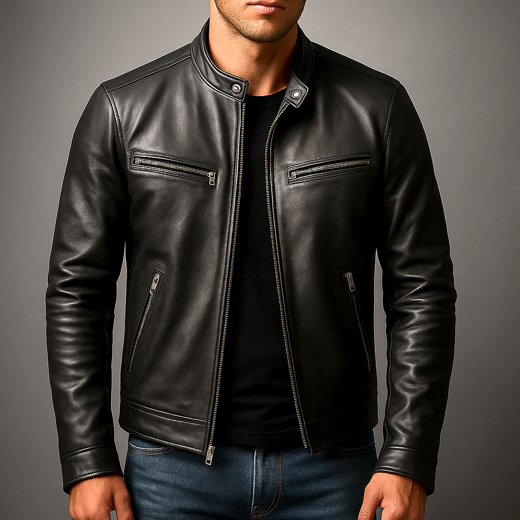 Herren Bikerjacke Vintage Style – Übergangsjacke mit Stehkragen