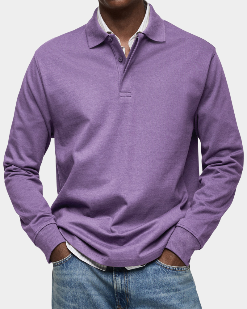 Herren Poloshirt Langarm – Stretch Polo mit Knopfleiste