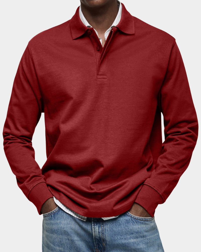 Herren Poloshirt Langarm – Stretch Polo mit Knopfleiste