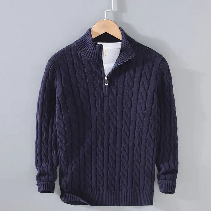 Herren Zopfmuster Pullover Baumwolle – Troyer mit Stehkragen
