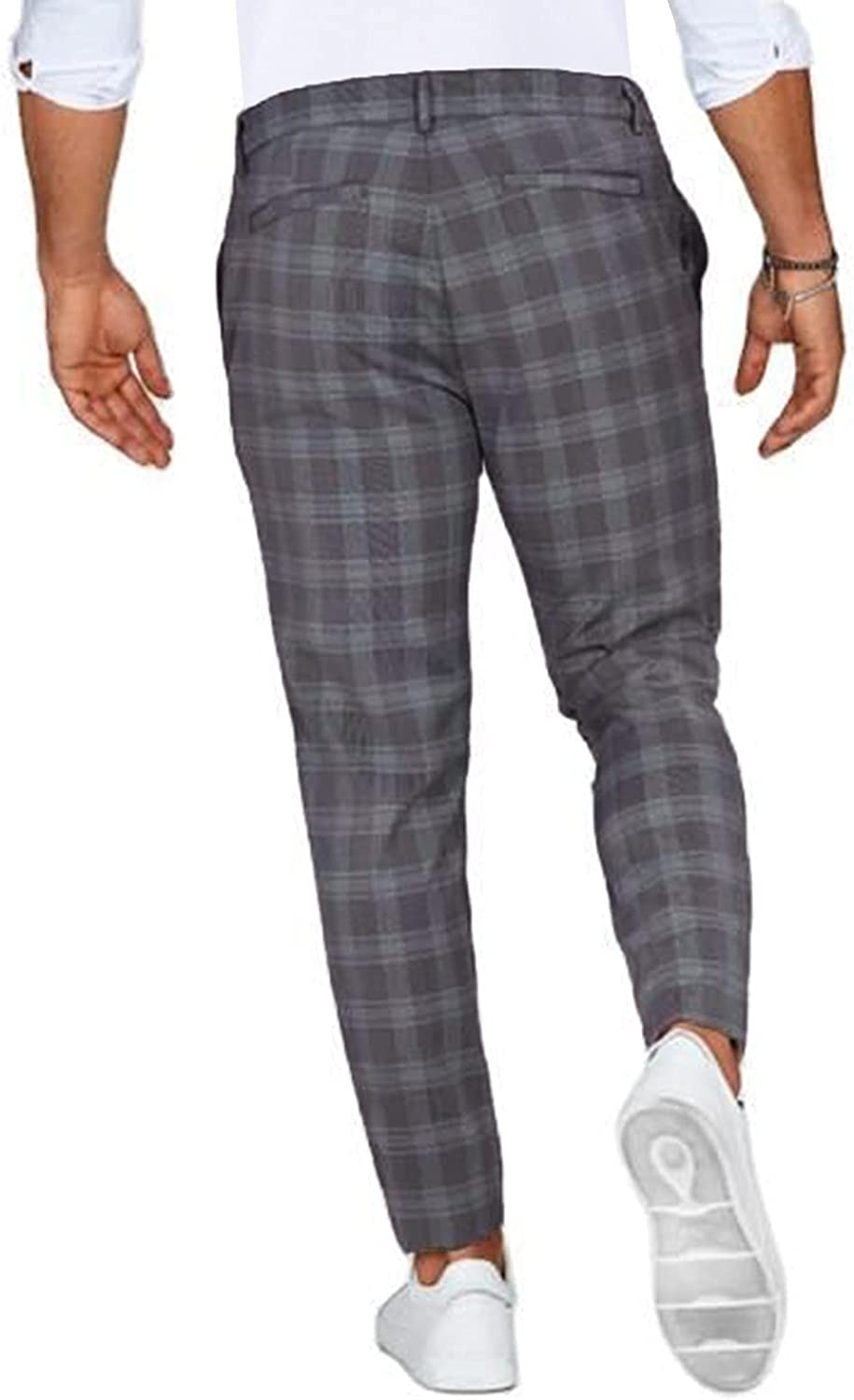 Herren Karierte Chino Hose – Slim Fit Stoffhose mit Stretch
