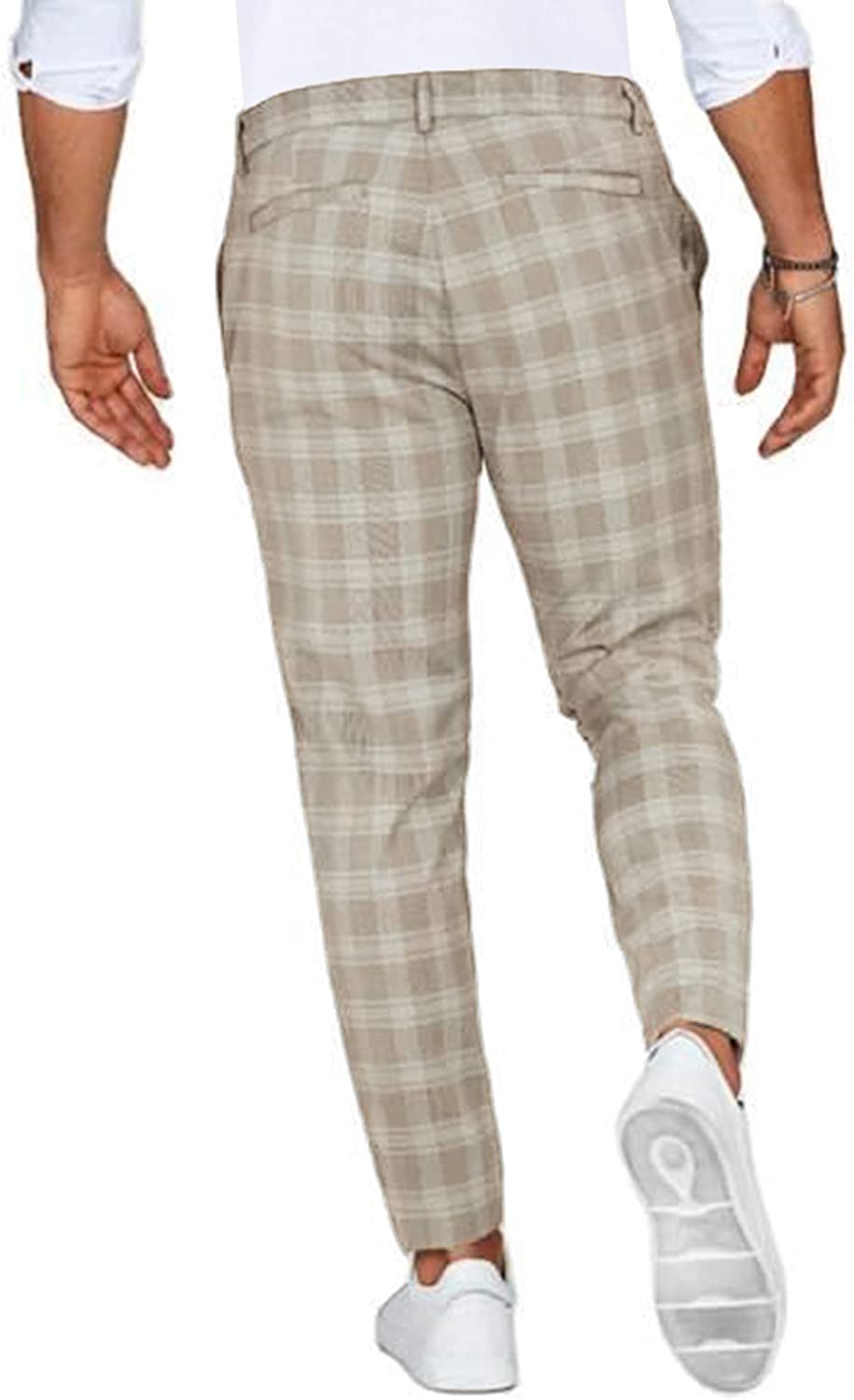 Herren Karierte Chino Hose – Slim Fit Stoffhose mit Stretch