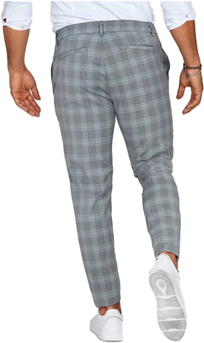 Herren Karierte Chino Hose – Slim Fit Stoffhose mit Stretch