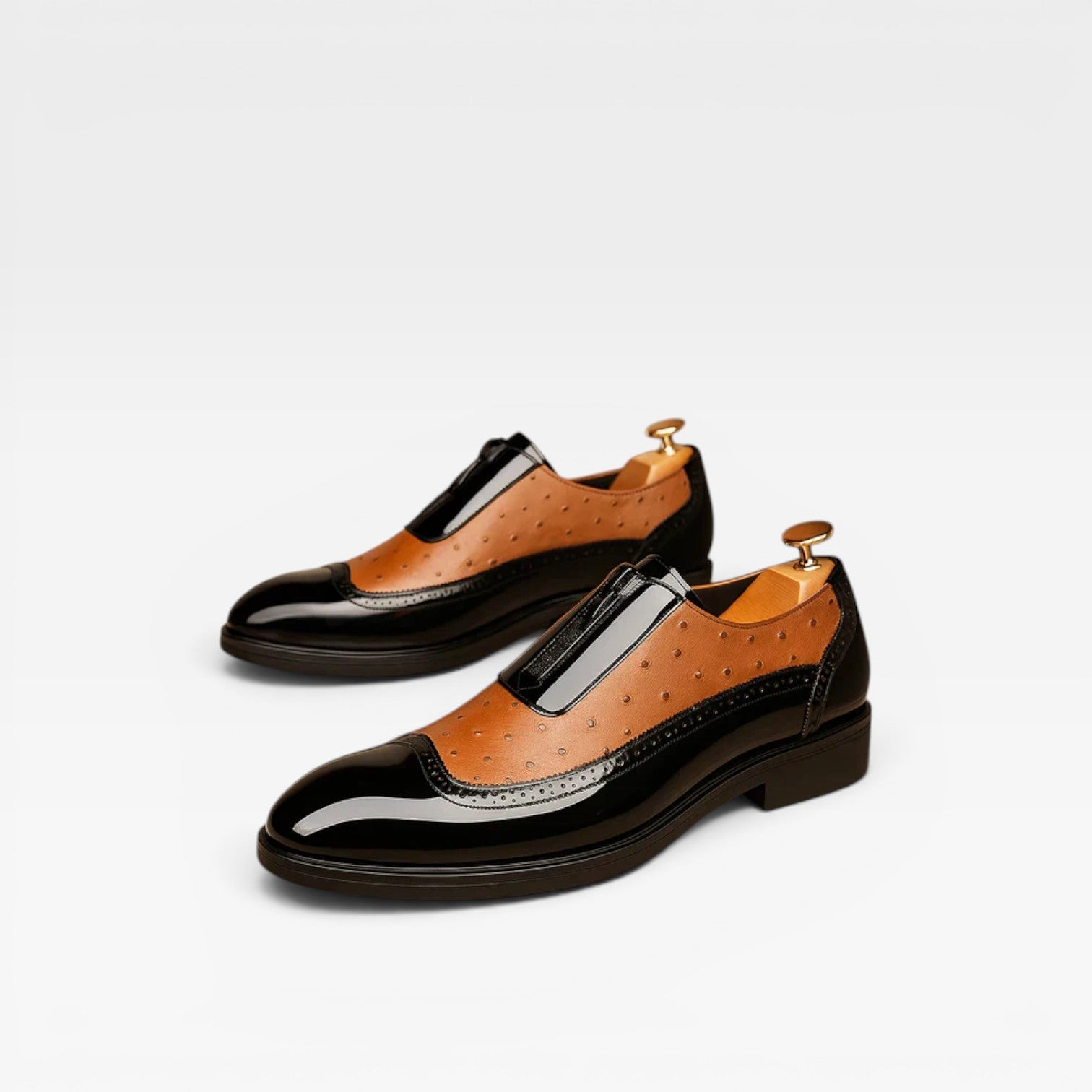 Herren Patent-Ostrich-Textur Oxford-Schuhe – Eleganter Zwei-Ton-Brogue im formellen Stil