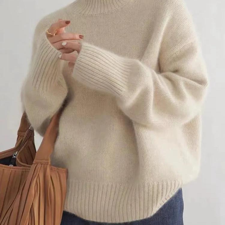 Damen Rollkragenpullover Oversize – Wollpullover