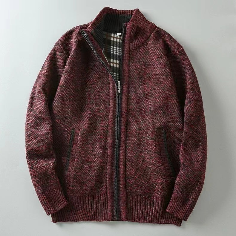 Herren Strickjacke mit Stehkragen – Gefütterte Cardigan-Jacke mit Reissverschluss