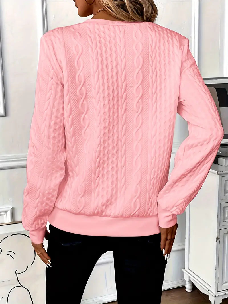 Damen Zopfmuster Pullover mit Reissverschluss – Strickpullover mit Stehkragen