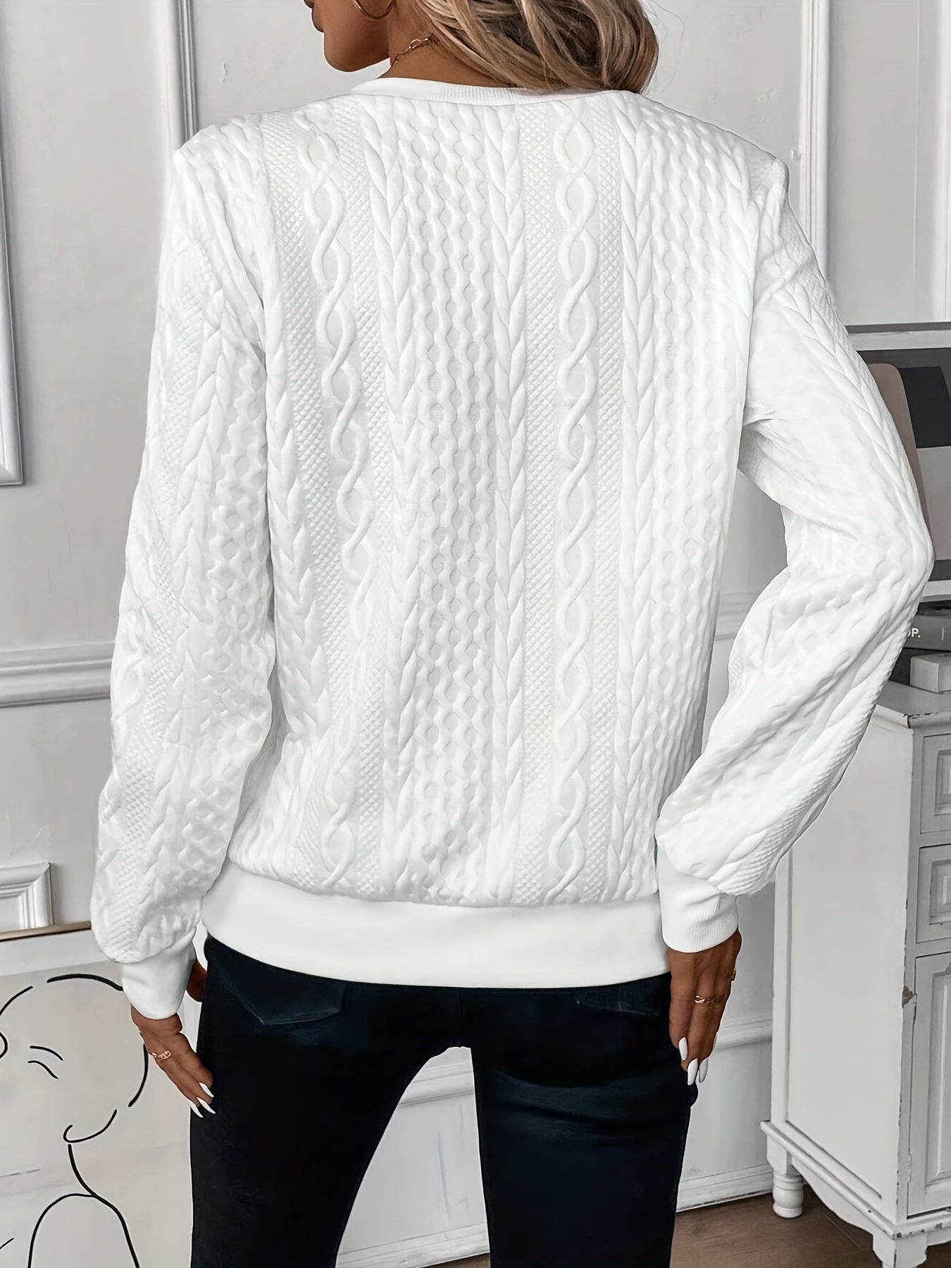 Damen Zopfmuster Pullover mit Reissverschluss – Strickpullover mit Stehkragen
