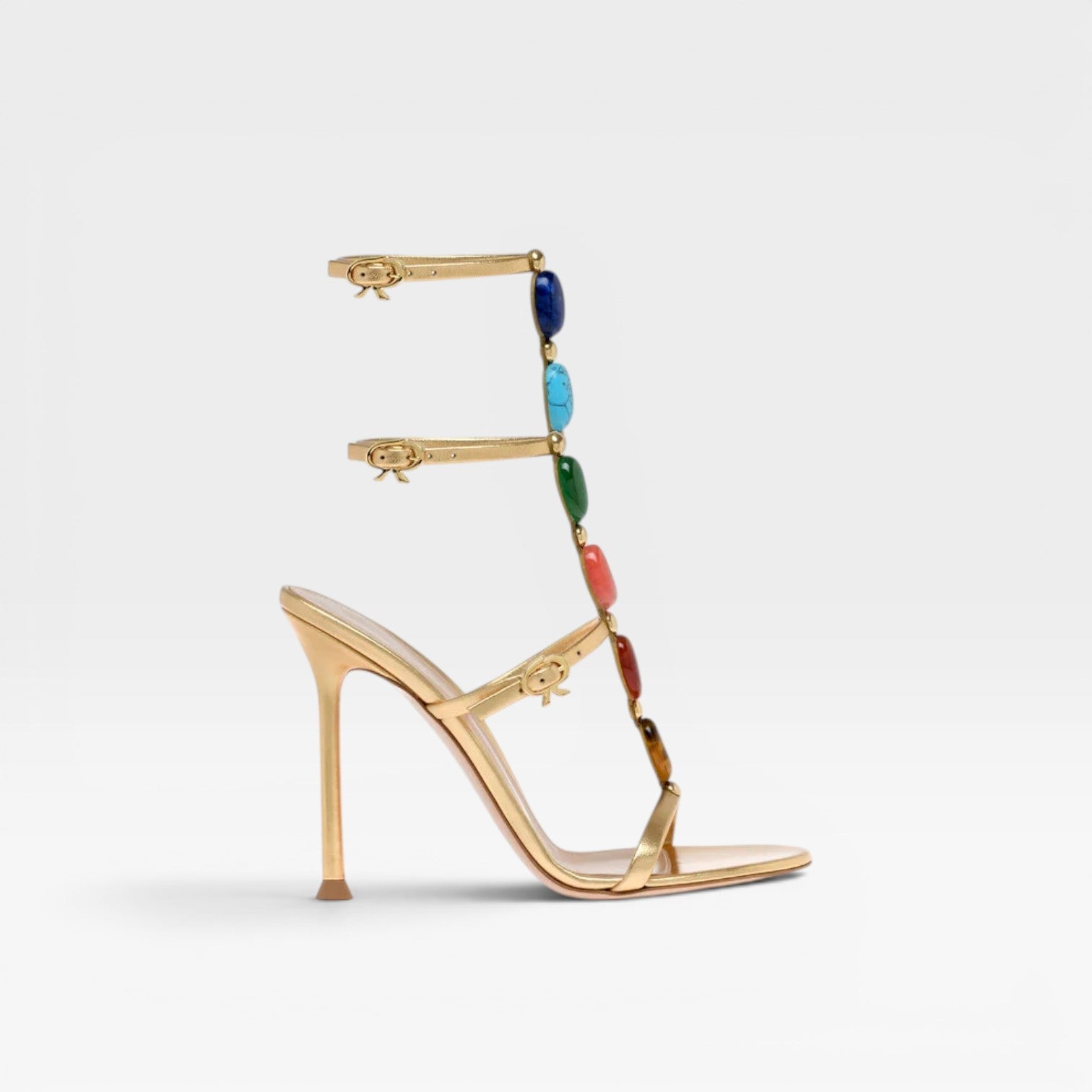 Damen Farbstein-Absätze – Eleganter goldener Riemchen-Stiletto für Partys und besondere Anlässe