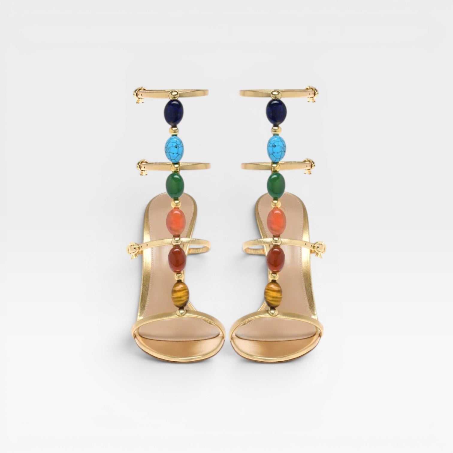 Damen Farbstein-Absätze – Eleganter goldener Riemchen-Stiletto für Partys und besondere Anlässe