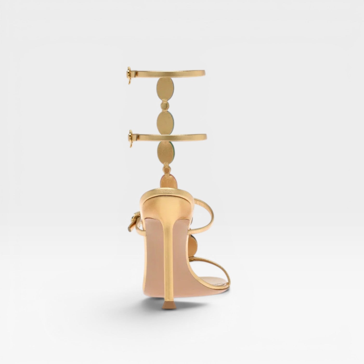 Damen Farbstein-Absätze – Eleganter goldener Riemchen-Stiletto für Partys und besondere Anlässe