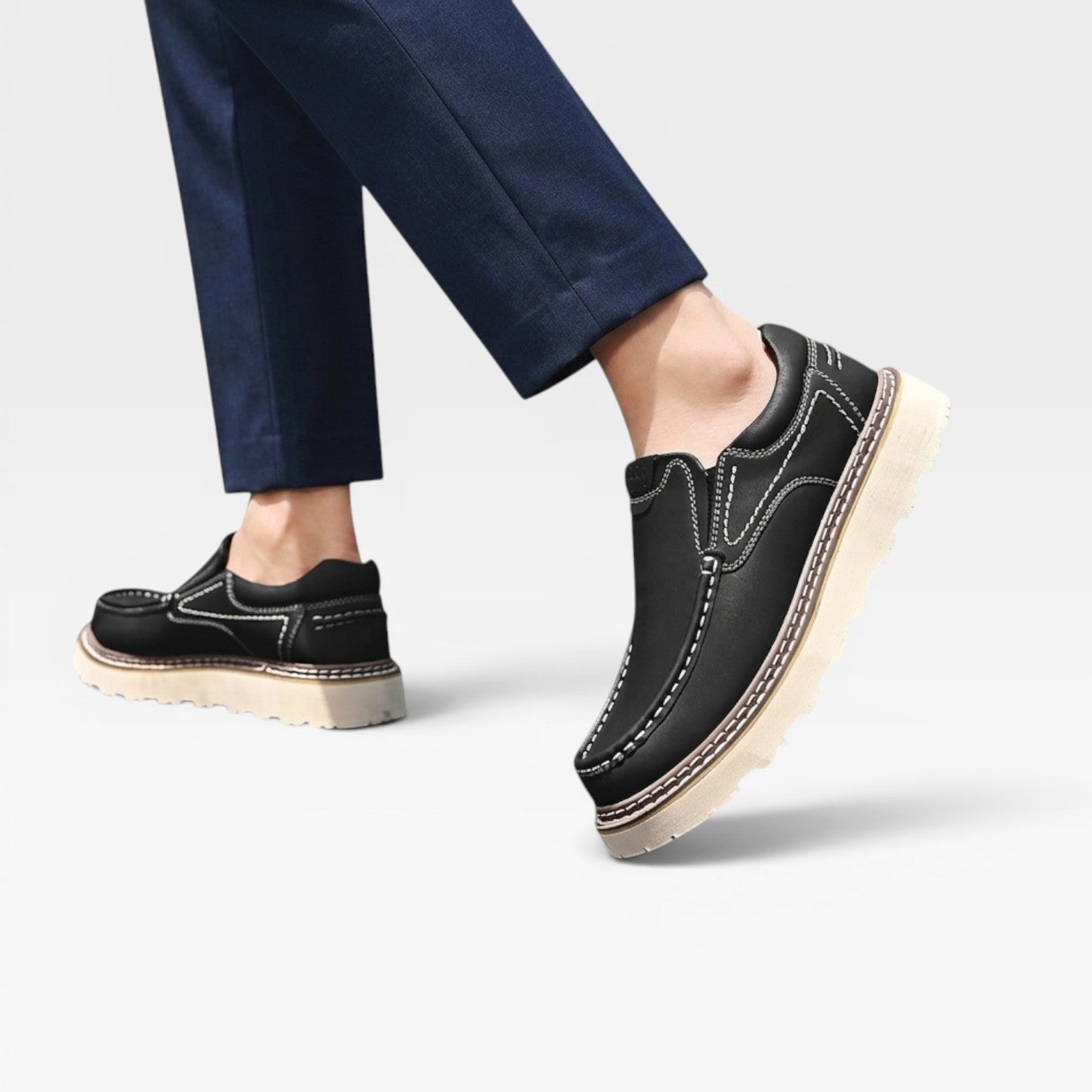 Herren Echtleder Slipper – Handgenähte Freizeit Schuhe mit Großer Sohle