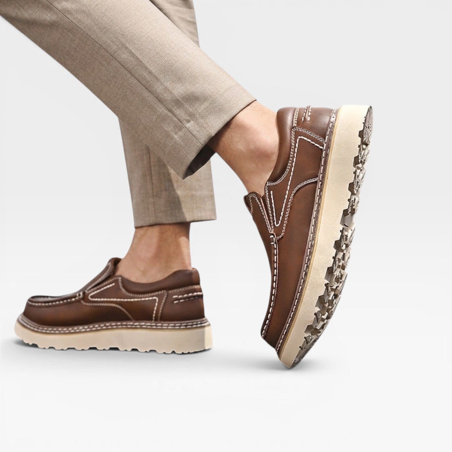 Herren Echtleder Slipper – Handgenähte Freizeit Schuhe mit Großer Sohle