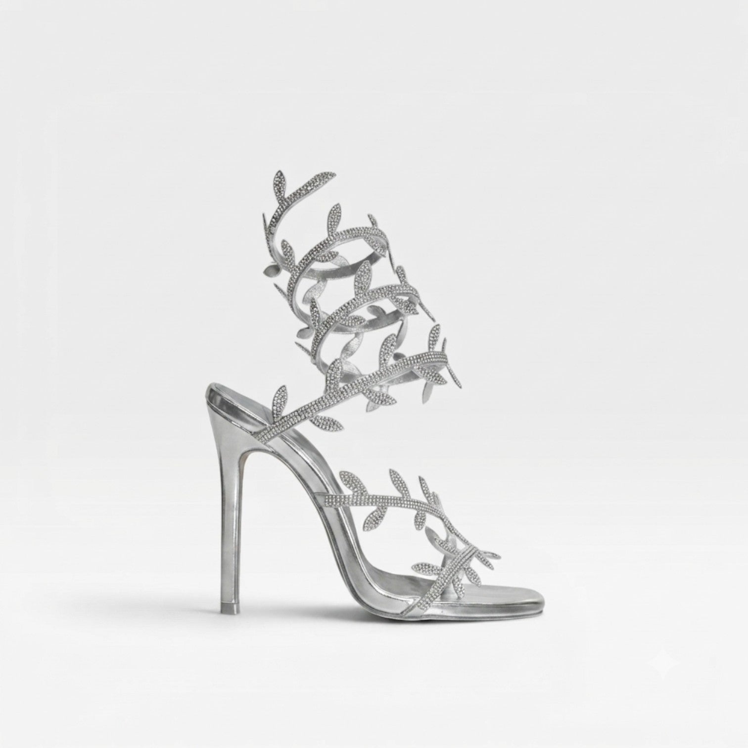 Damen Kristallblatt Absätze – Elegante Wickel-Ankle-Stilettosandalen für besondere Anlässe