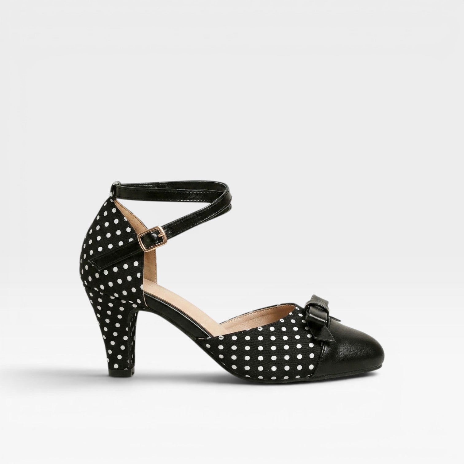 Damen Vintage Polka Dot Pumps – Elegante Knöchelriemen mit Schleifendetail und Blockabsätzen für Partys und besondere Anlässe