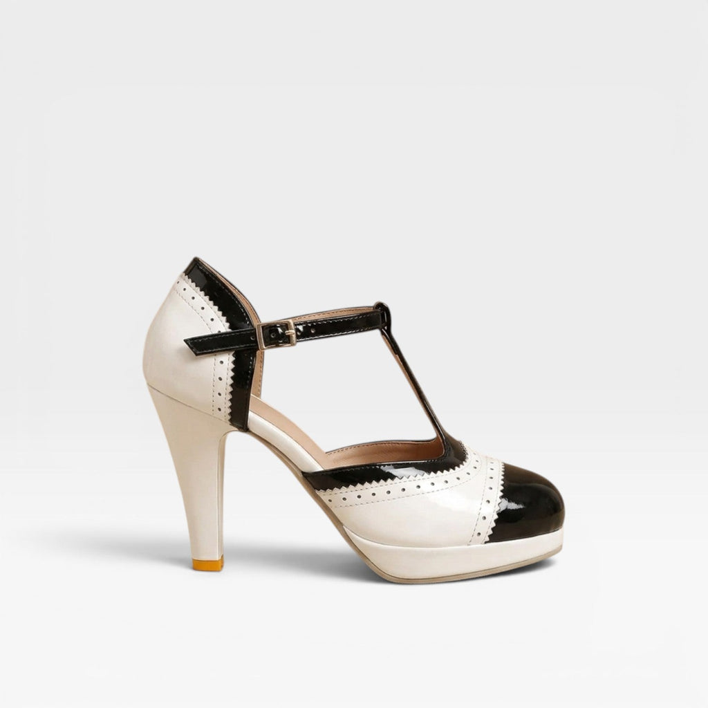 Damen Vintage Mary Jane Pumps – Elegante T-Riemen Zwei-Ton Brogue Absätze für Partys und besondere Anlässe