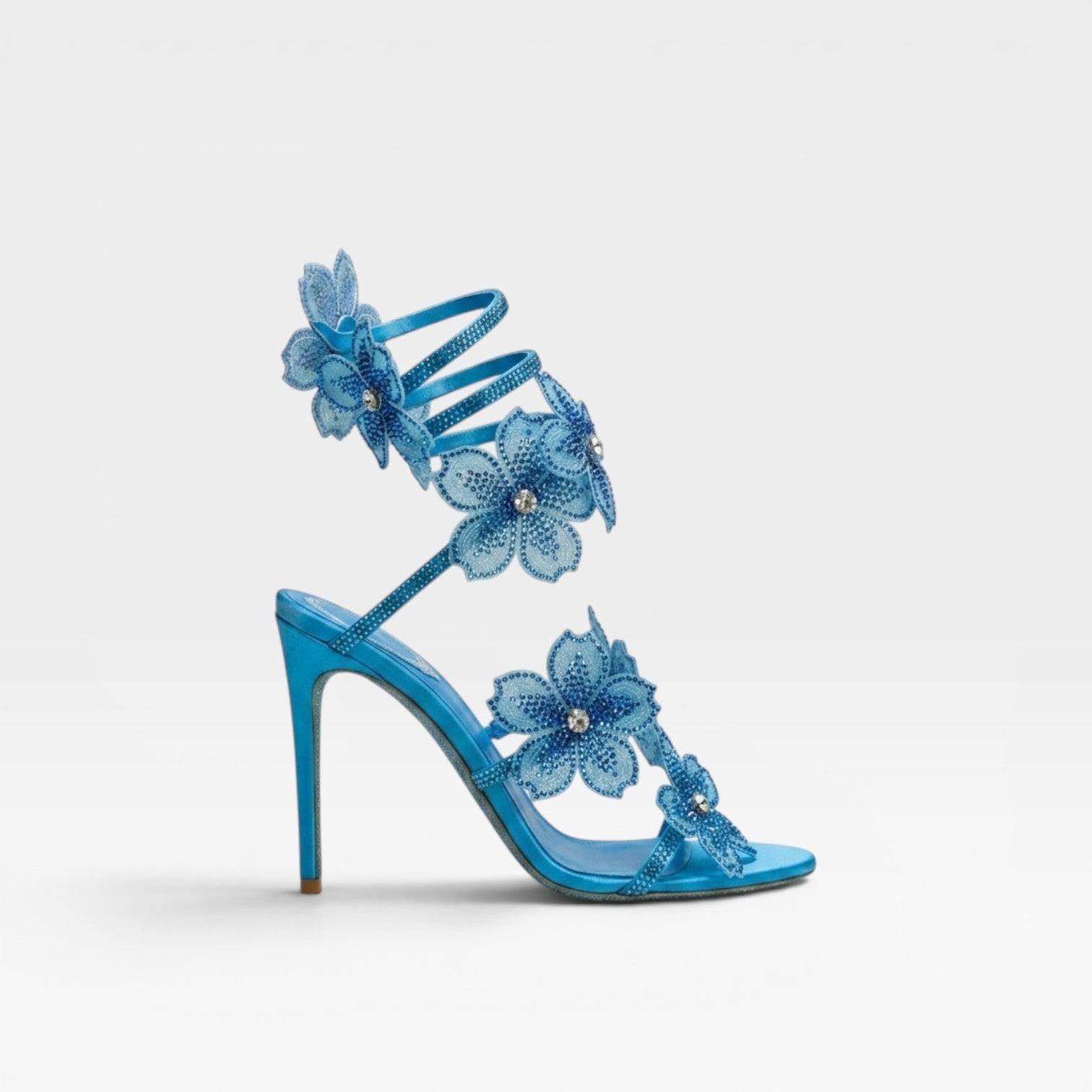 Damen Kristall Blumen Absätze – Elegante Orchideen Wickel-Stiletto Sandalen für besondere Anlässe