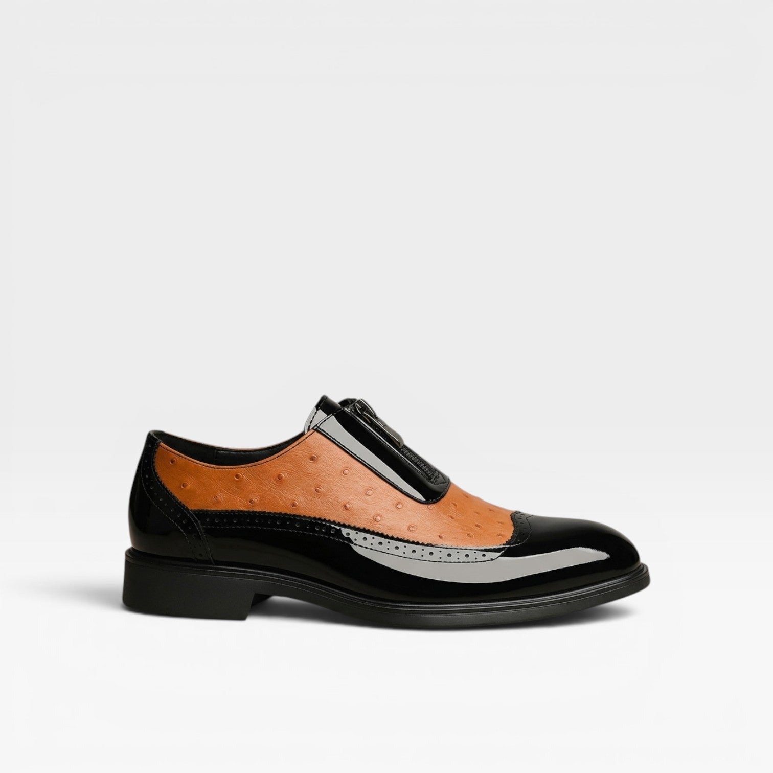 Herren Patent-Ostrich-Textur Oxford-Schuhe – Eleganter Zwei-Ton-Brogue im formellen Stil