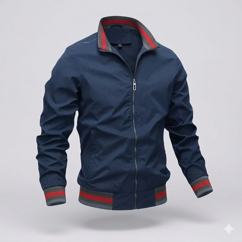 Herren Herbstjacke mit Streifen-Detail – Leichte Sportjacke mit Stehkragen