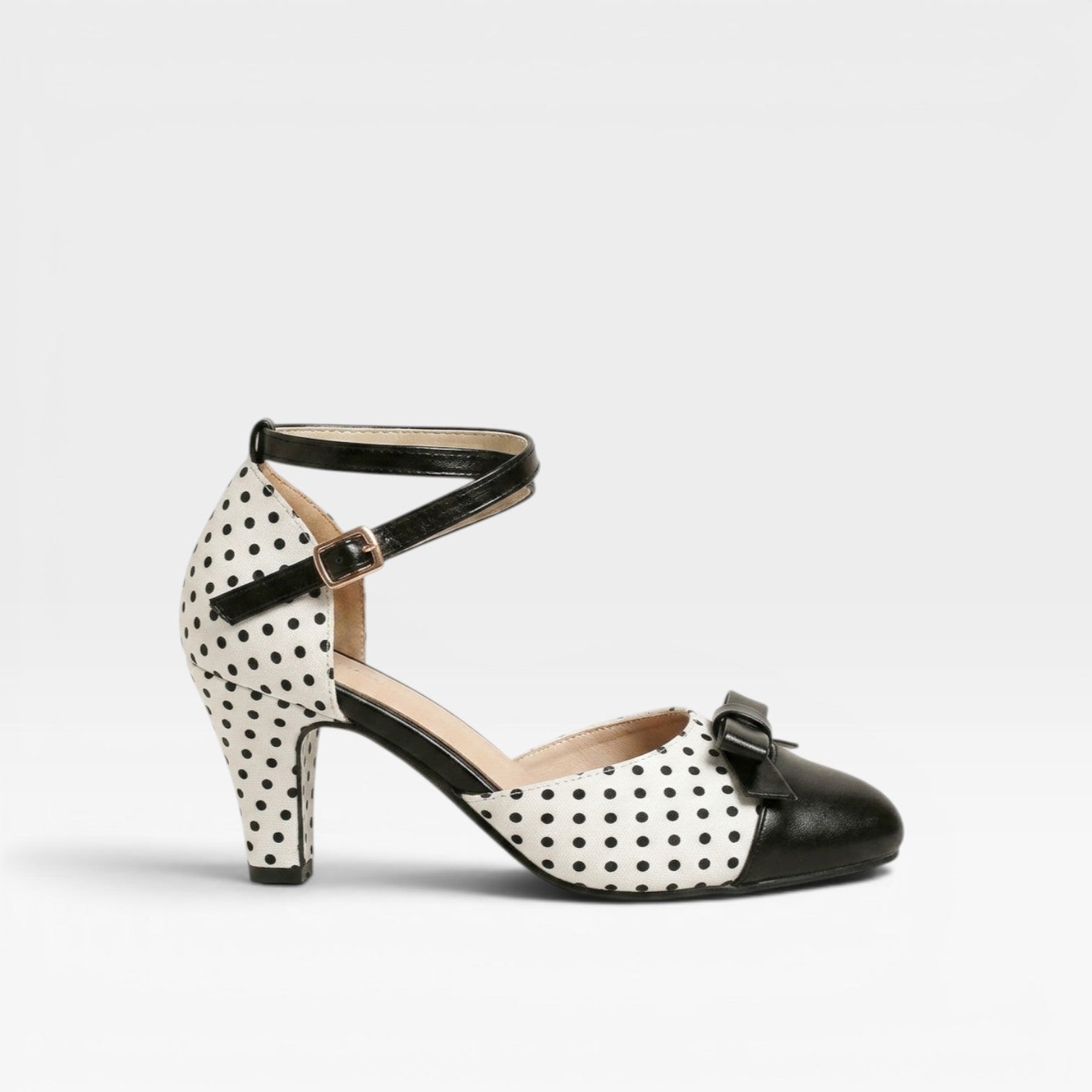 Damen Vintage Polka Dot Pumps – Elegante Knöchelriemen mit Schleifendetail und Blockabsätzen für Partys und besondere Anlässe