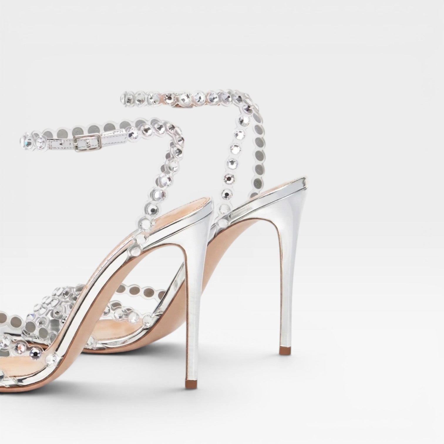 Damen Kristall Schmuck Absätze – Elegante Metallic Silber Riemchen Stiletto für Hochzeitsgäste und besondere Anlässe