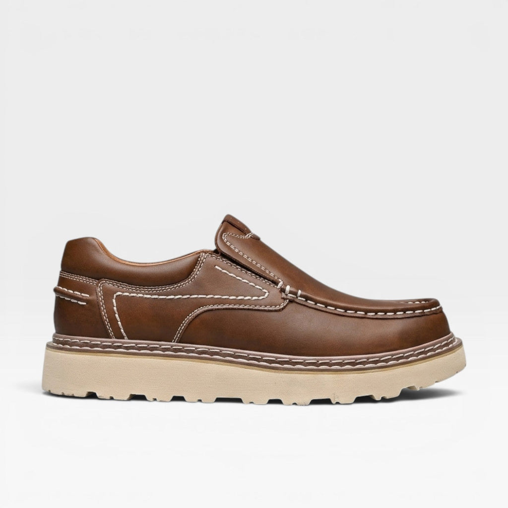 Herren Echtleder Slipper – Handgenähte Freizeit Schuhe mit Großer Sohle
