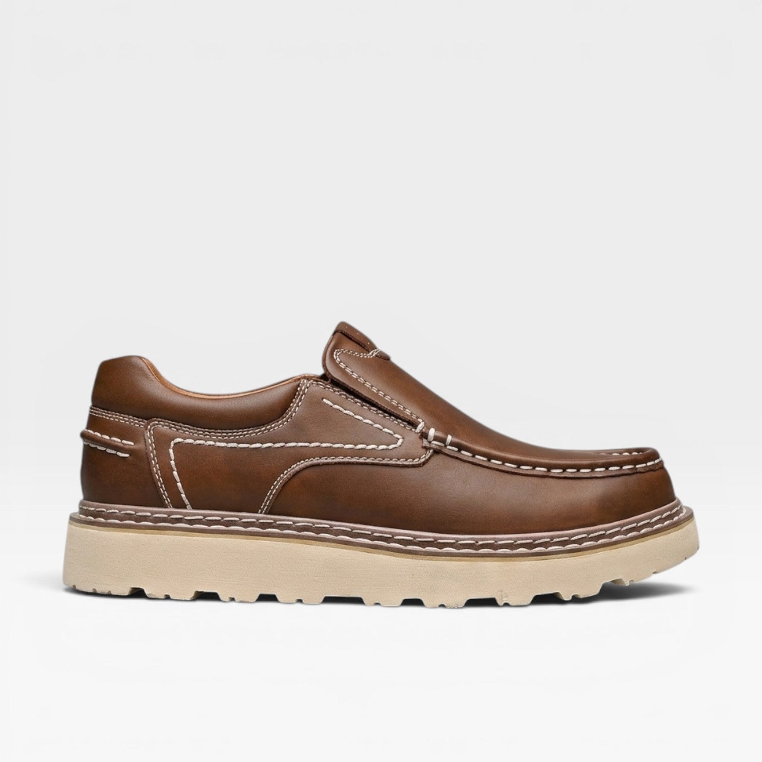 Herren Echtleder Slipper – Handgenähte Freizeit Schuhe mit Großer Sohle