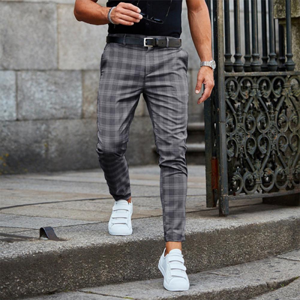 Herren Karierte Chino Hose – Slim Fit Stoffhose mit Stretch