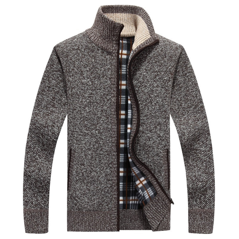 Herren Strickjacke mit Stehkragen – Gefütterte Cardigan-Jacke mit Reissverschluss