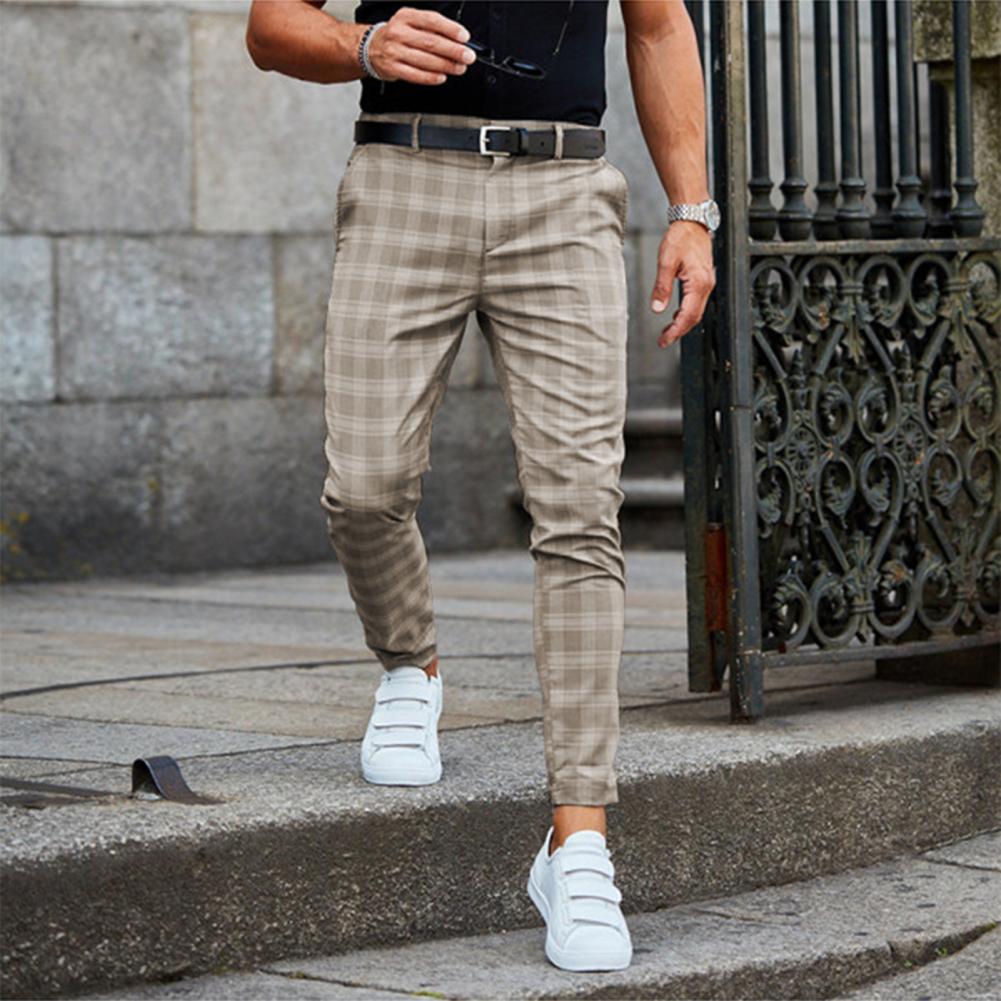 Herren Karierte Chino Hose – Slim Fit Stoffhose mit Stretch