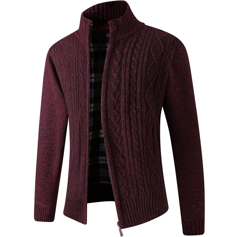 Herren Strickjacke mit Stehkragen – Gefütterte Cardigan-Jacke mit Reissverschluss