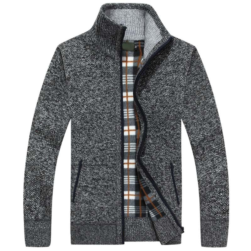 Herren Strickjacke mit Stehkragen – Gefütterte Cardigan-Jacke mit Reissverschluss