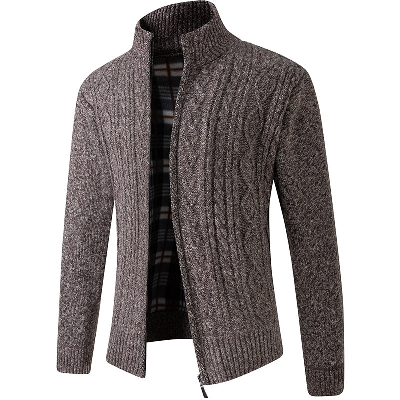 Herren Strickjacke mit Stehkragen – Gefütterte Cardigan-Jacke mit Reissverschluss