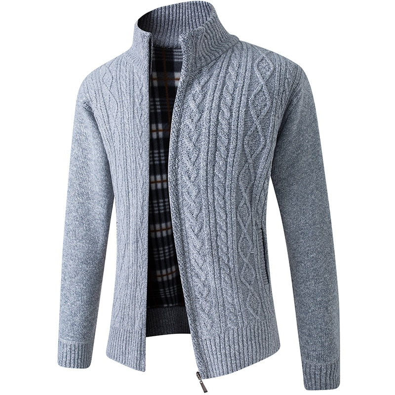 Herren Strickjacke mit Stehkragen – Gefütterte Cardigan-Jacke mit Reissverschluss