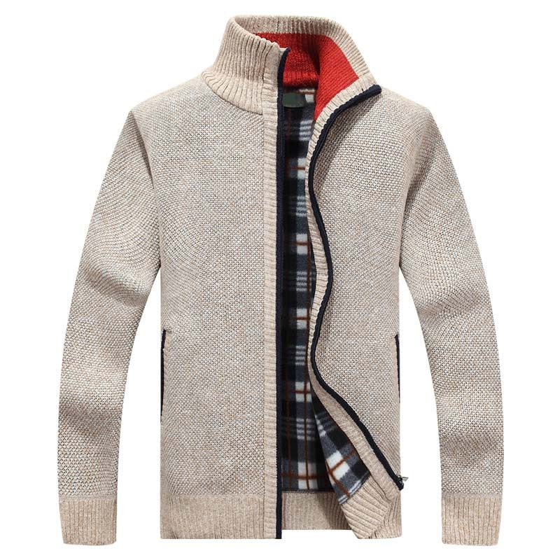 Herren Strickjacke mit Stehkragen – Gefütterte Cardigan-Jacke mit Reissverschluss