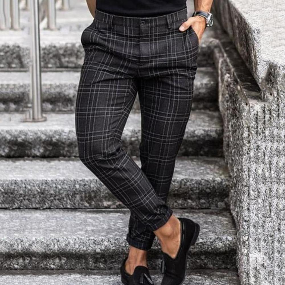 Herren Karierte Chino Hose – Slim Fit Stoffhose mit Stretch