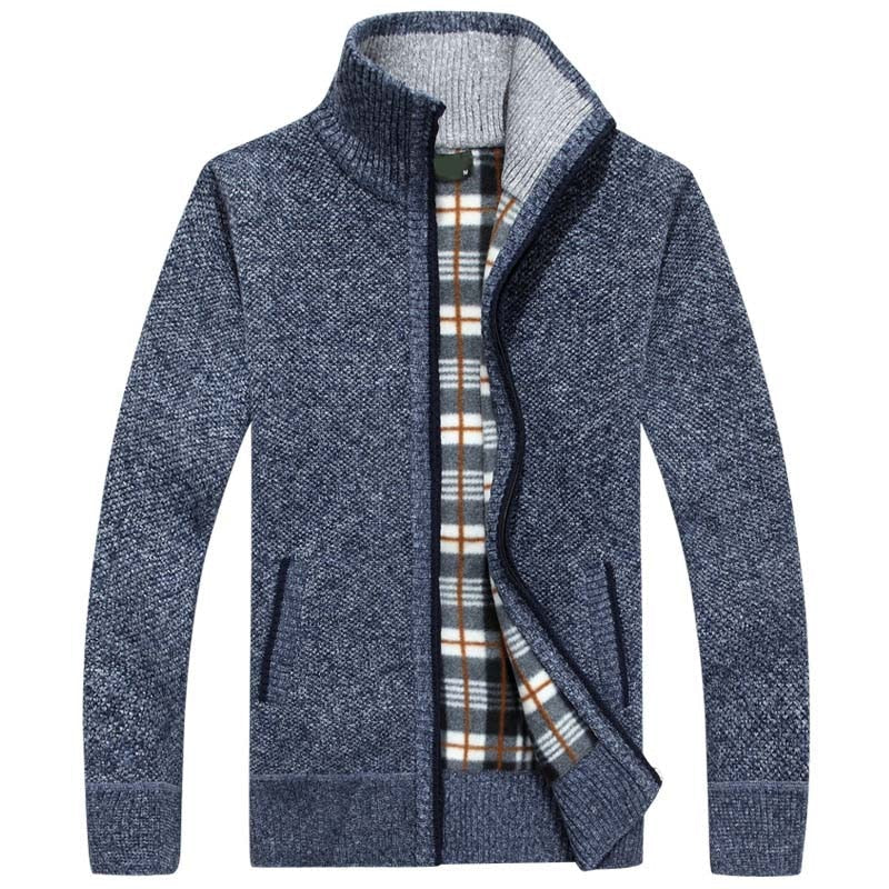 Herren Strickjacke mit Stehkragen – Gefütterte Cardigan-Jacke mit Reissverschluss