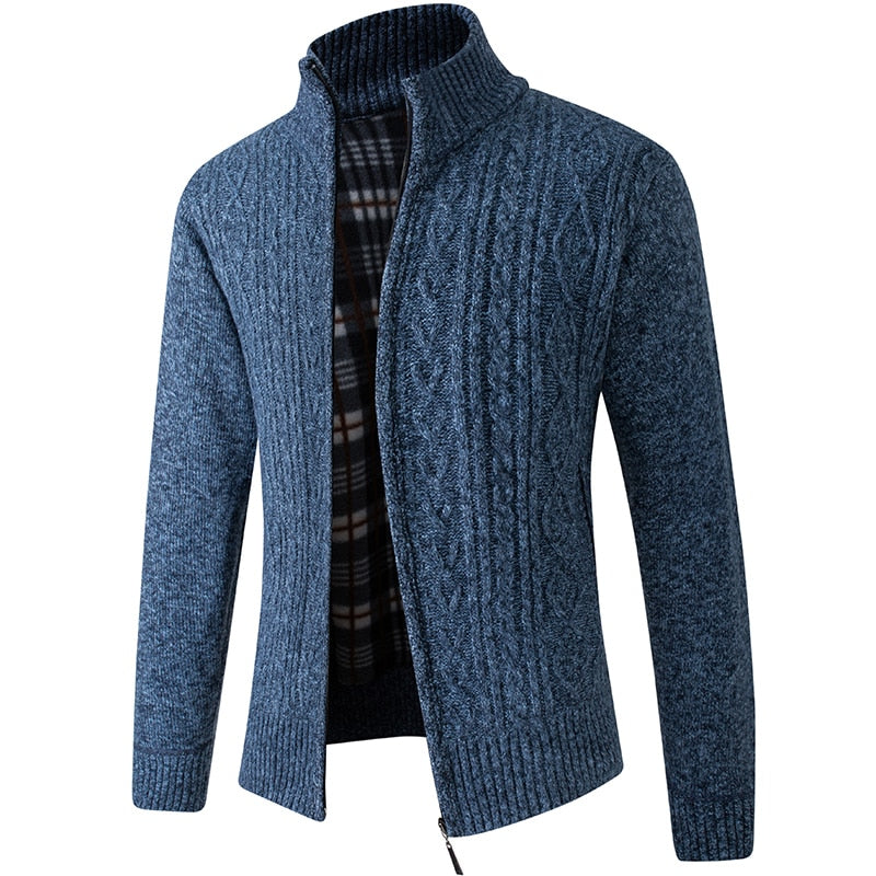 Herren Strickjacke mit Stehkragen – Gefütterte Cardigan-Jacke mit Reissverschluss