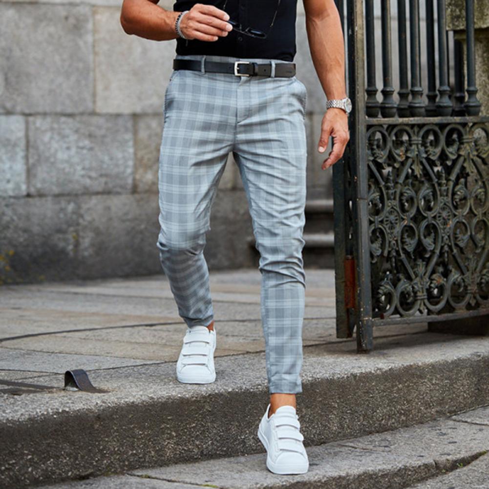 Herren Karierte Chino Hose – Slim Fit Stoffhose mit Stretch