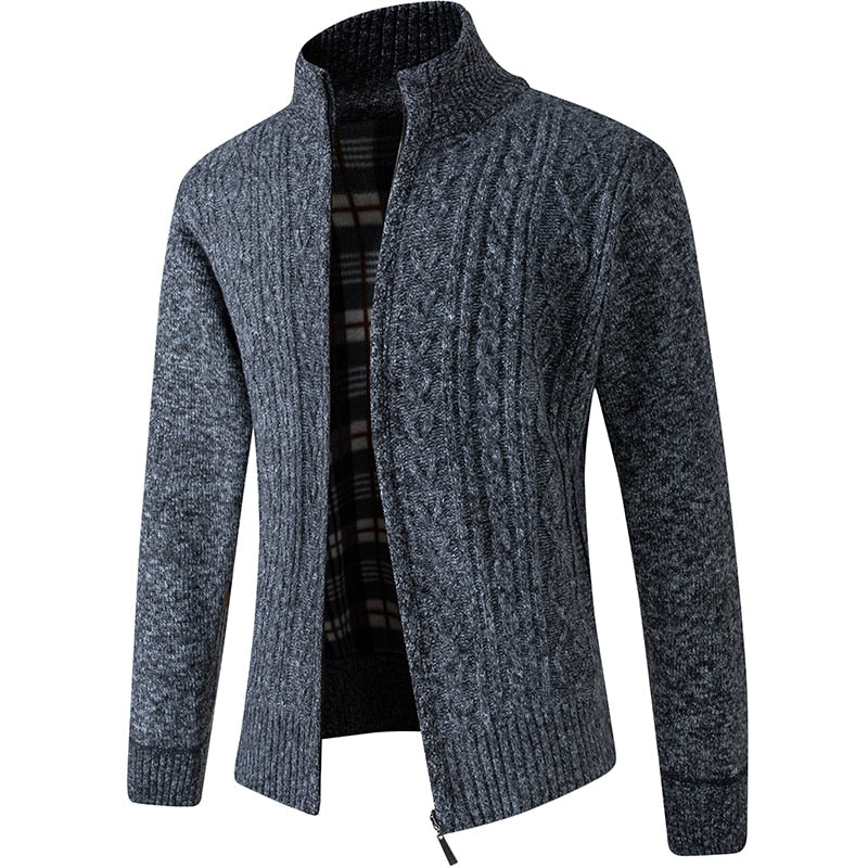 Herren Strickjacke mit Stehkragen – Gefütterte Cardigan-Jacke mit Reissverschluss