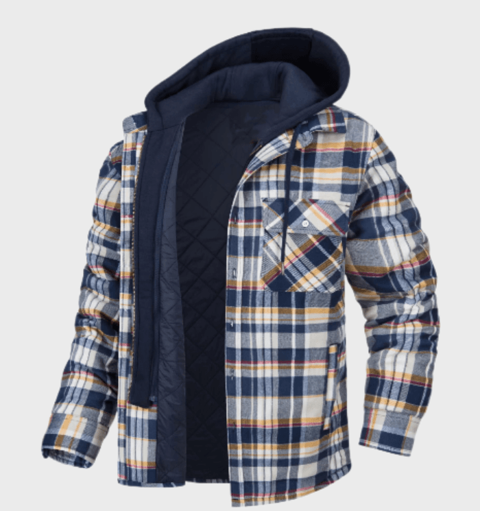 Herren Hemdjacke kariert mit Kapuze – Gefütterte Winterjacke
