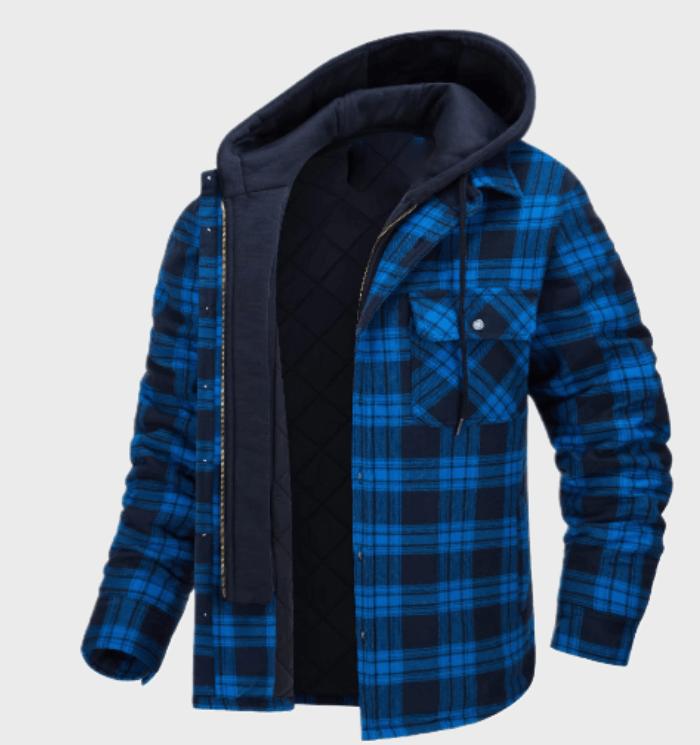 Herren Hemdjacke kariert mit Kapuze – Gefütterte Winterjacke