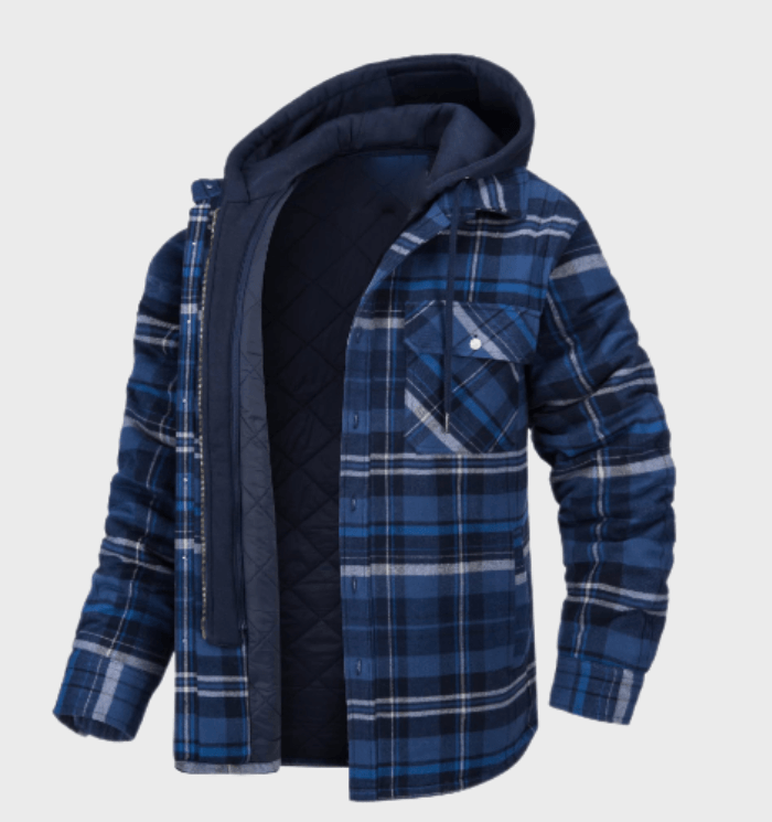 Herren Hemdjacke kariert mit Kapuze – Gefütterte Winterjacke