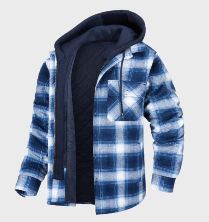 Herren Hemdjacke kariert mit Kapuze – Gefütterte Winterjacke