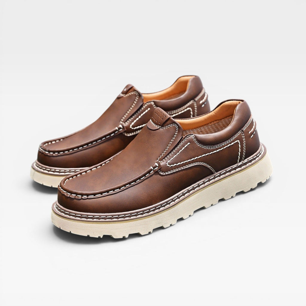 Herren Echtleder Slipper – Handgenähte Freizeit Schuhe mit Großer Sohle