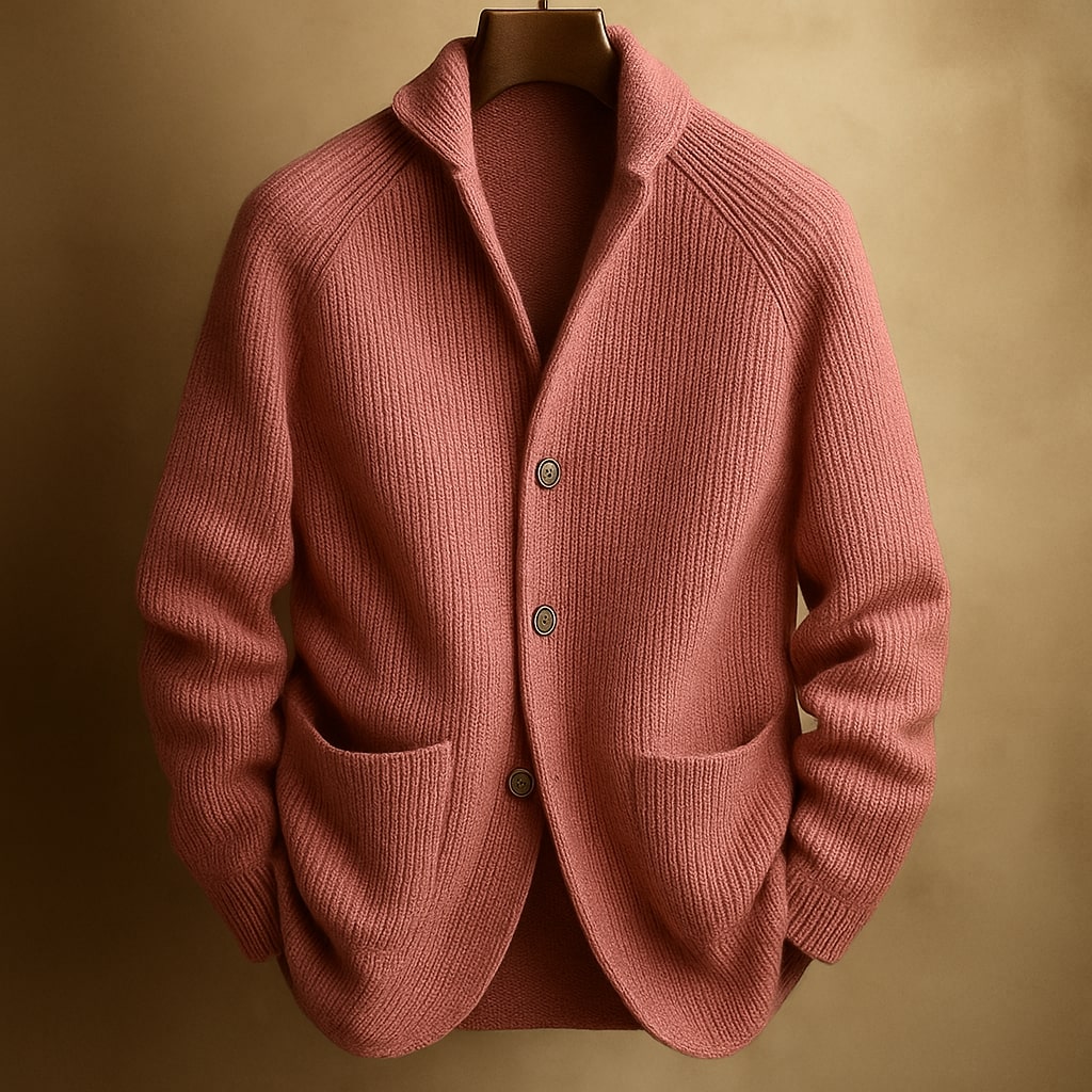 Herren Strickjacke mit Schalkragen – Cardigan mit Knopfleiste