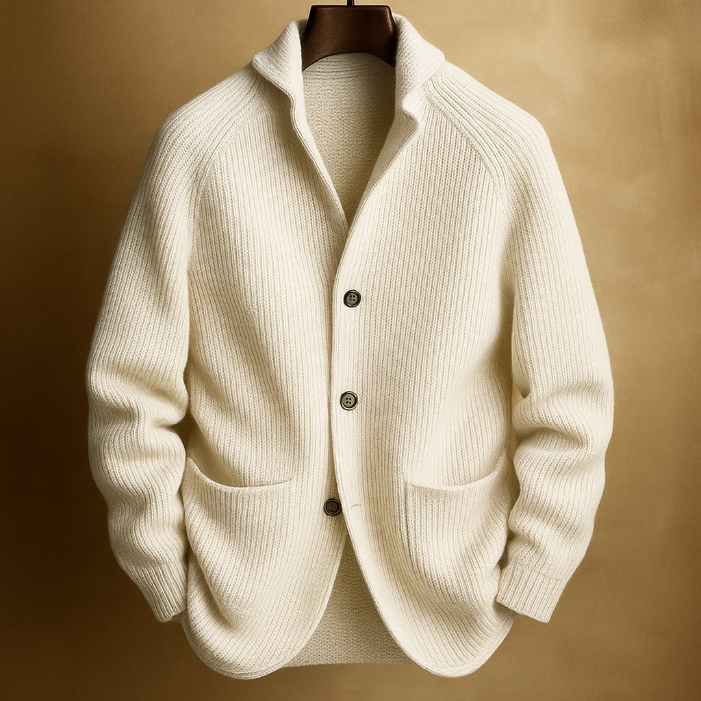 Herren Strickjacke mit Schalkragen – Cardigan mit Knopfleiste