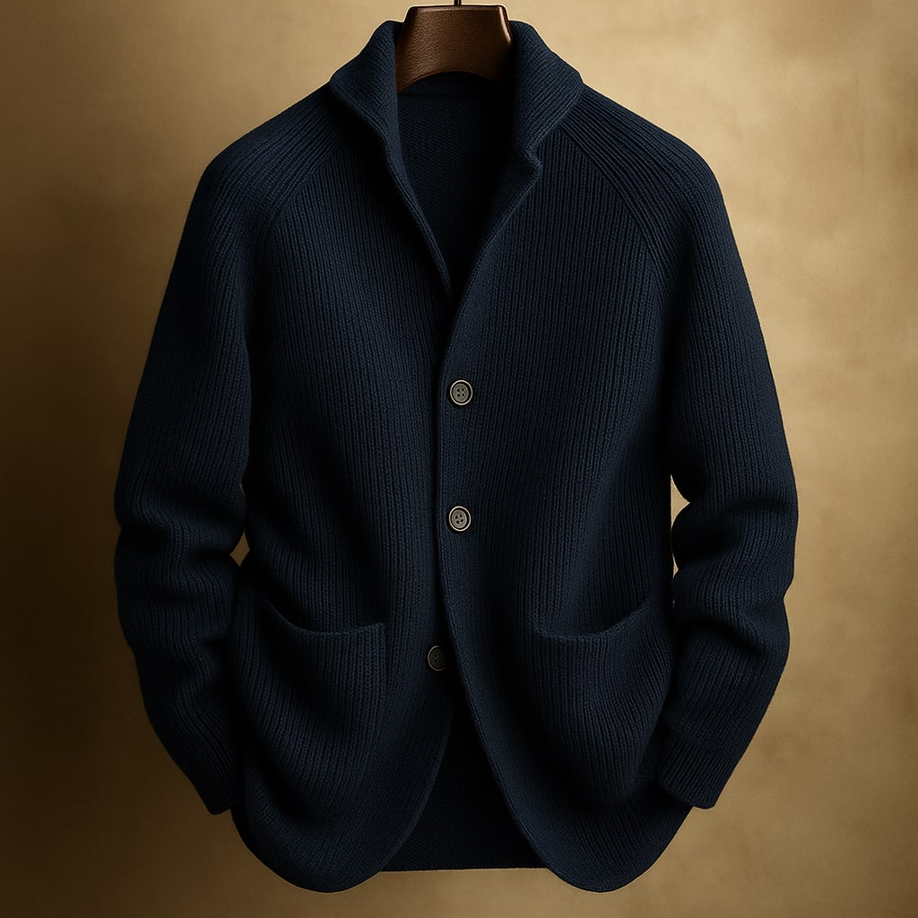 Herren Strickjacke mit Schalkragen – Cardigan mit Knopfleiste
