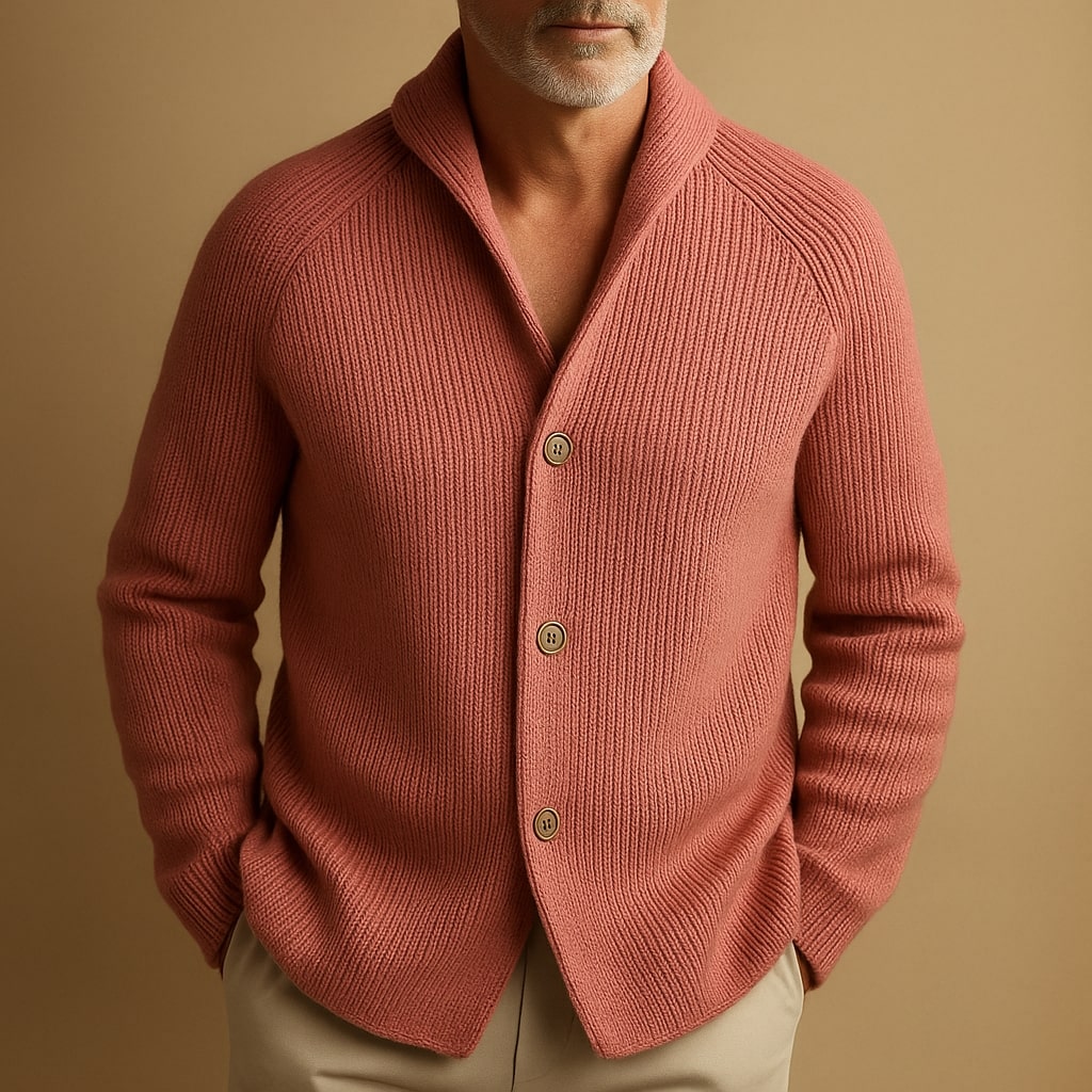 Herren Strickjacke mit Schalkragen – Cardigan mit Knopfleiste