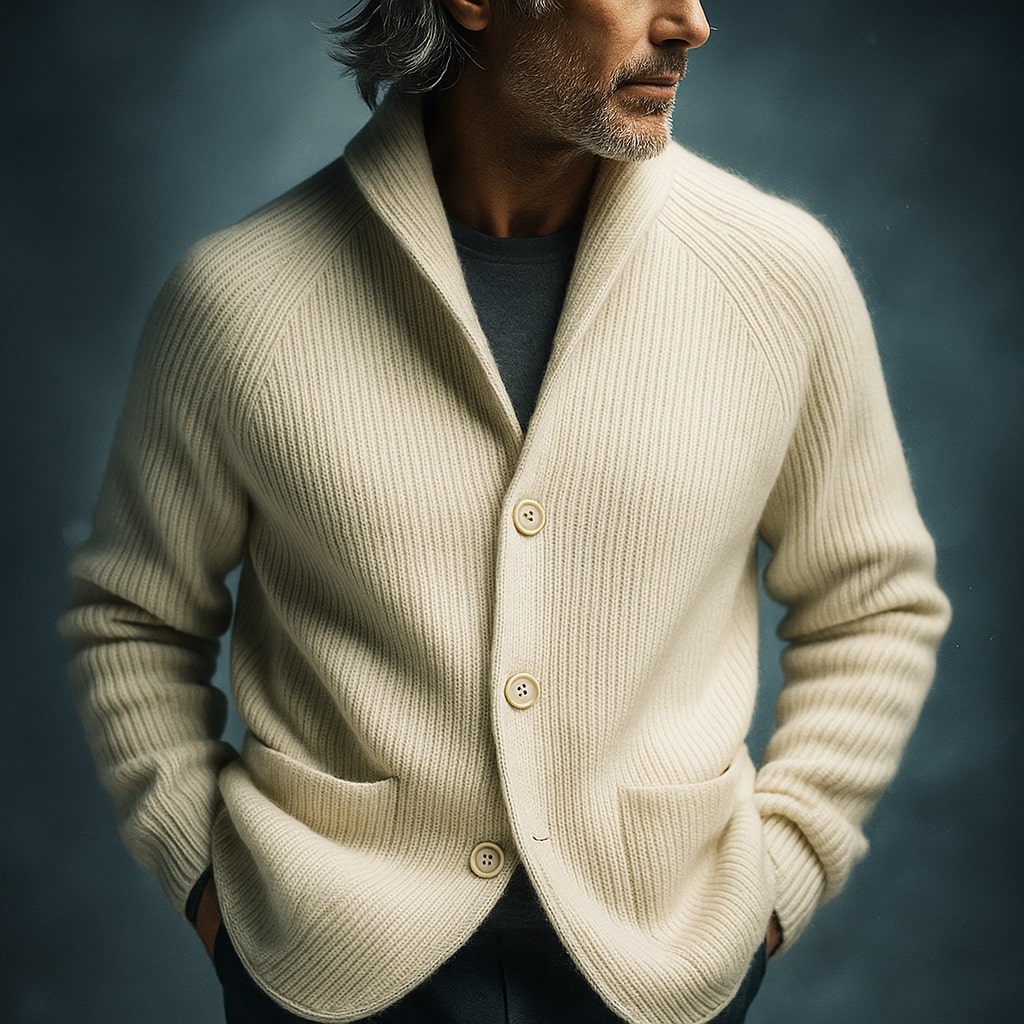 Herren Strickjacke mit Schalkragen – Cardigan mit Knopfleiste